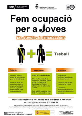 Nou projecte de convocatòria del programa ‘Fem ocupació per a Joves’